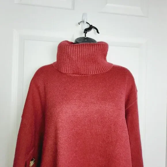 The Drop Lucyswhims Sweater Large Red Side Button Turtleneck Cropped Balloon - Picture 4 of 12